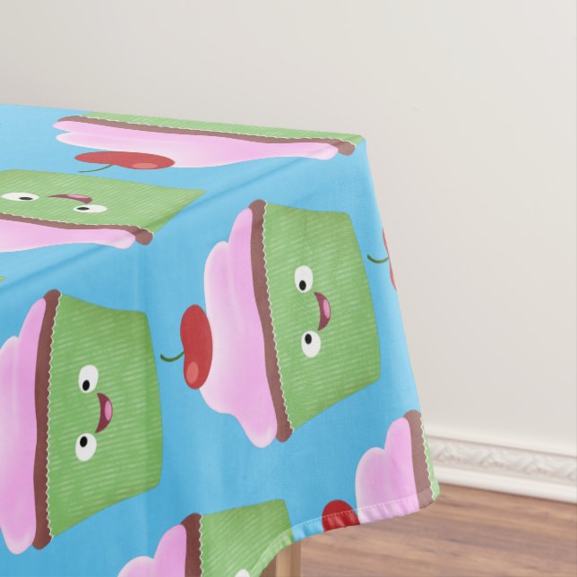 Cute happy cupcake cartoon illustration tablecloth (In Situ)