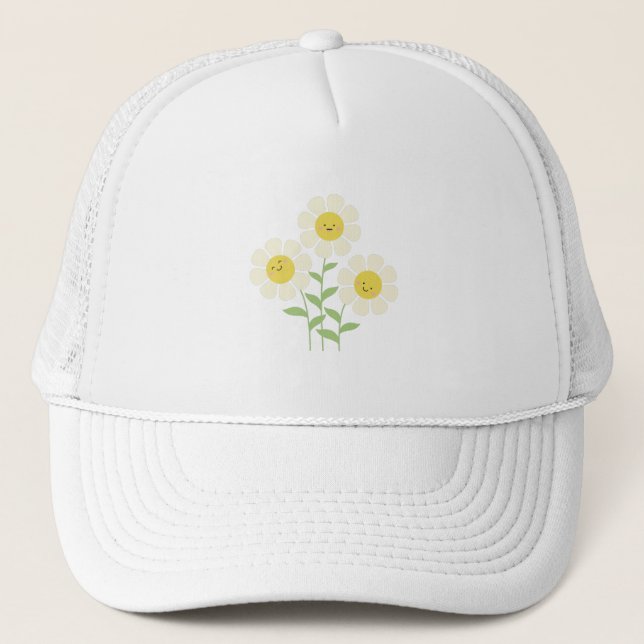 Cute Happy Daisy Flowers Trucker Hat (Front)