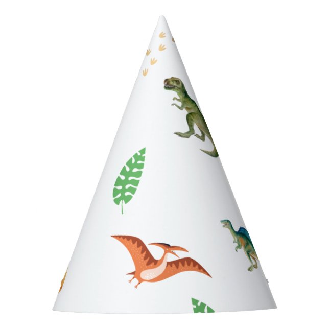Cute Happy Dinosaur Birthday Party Paper Party Hat (Front)