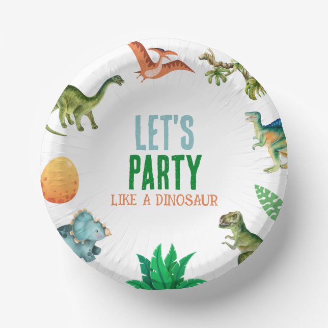 Cute Happy Dinosaur Birthday Party Plates (Front)