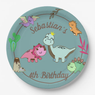 Cute Happy Dinosaurs Birthday Party Paper Plate