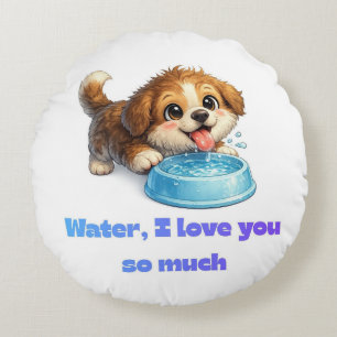 Cute Happy Dog Water Lover Inspirational Design Round Cushion