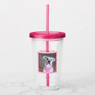 Cute Happy Dog With Soulful Eyes Birthday Pink Acrylic Tumbler