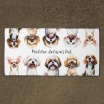 Cute Happy Dogs Personalised Desk Mat<br><div class="desc">Cute happy,  smiling dog watercolor illustration of happy puppy dogs. Great for dog lovers. Small breeds featuring the Chihuahua,  Maltese,  Shih Tzu,  Poodle,  and Beagle. Ready to be personalised with any name and text.</div>