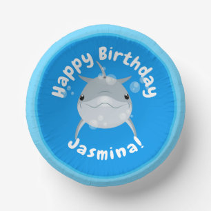 Cute happy dolphin bubbles cartoon illustration paper plate