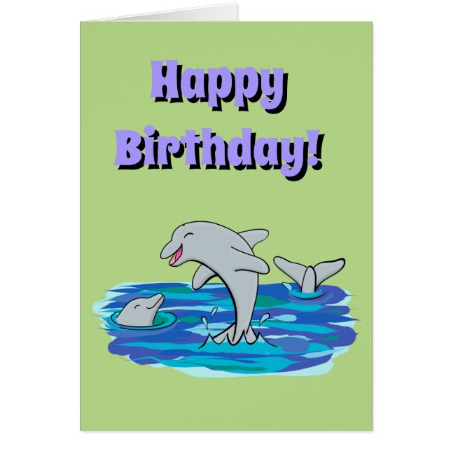 cute, happy dolphins cartoon birthday card (Front)