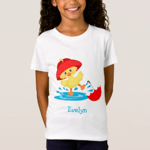 Cute Happy Duck in Rain with First Name T-Shirt