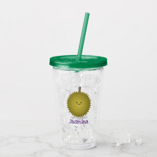 Cute happy durian cartoon illustration acrylic tumbler