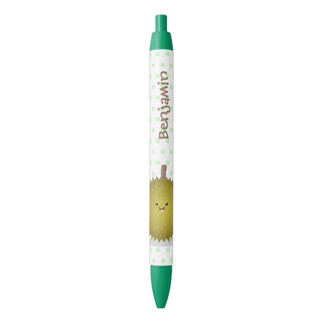 Cute happy durian cartoon illustration black ink pen (Front Vertical)