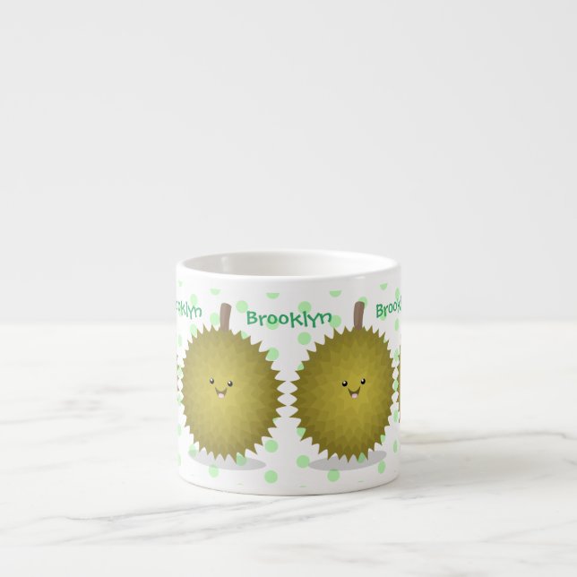 Cute happy durian cartoon illustration espresso cup (Front)