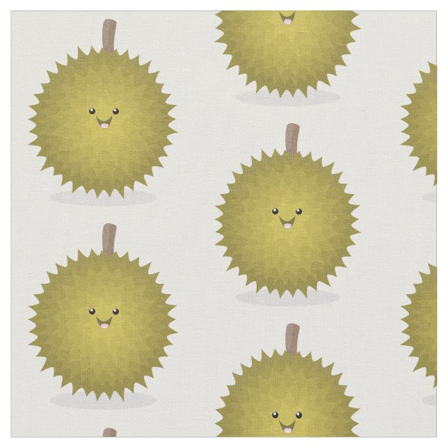 Cute happy durian cartoon illustration fabric (Close Up)