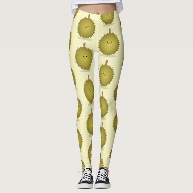 Cute happy durian cartoon illustration leggings (Front)