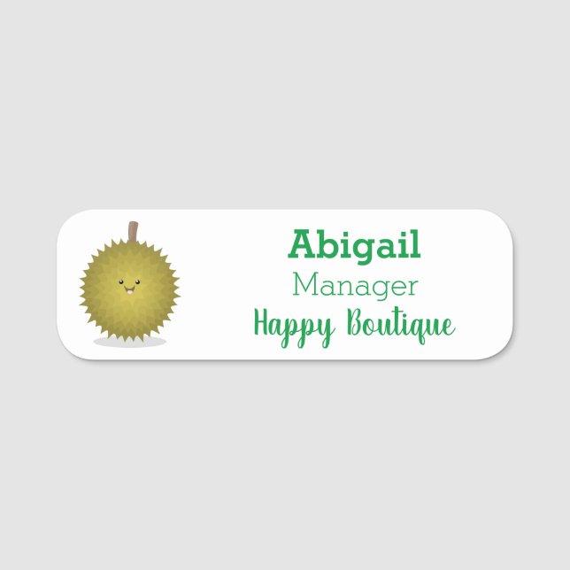 Cute happy durian cartoon illustration  name tag (Front)