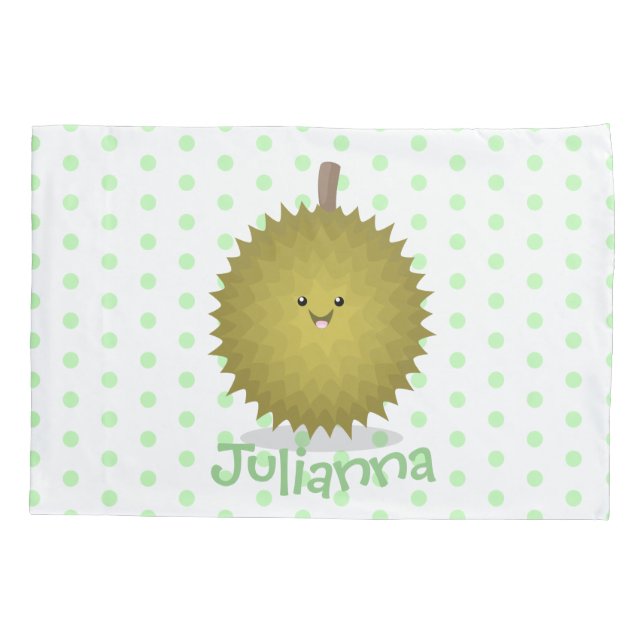 Cute happy durian cartoon illustration pillowcase (Back)