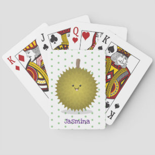 Cute happy durian cartoon illustration playing cards