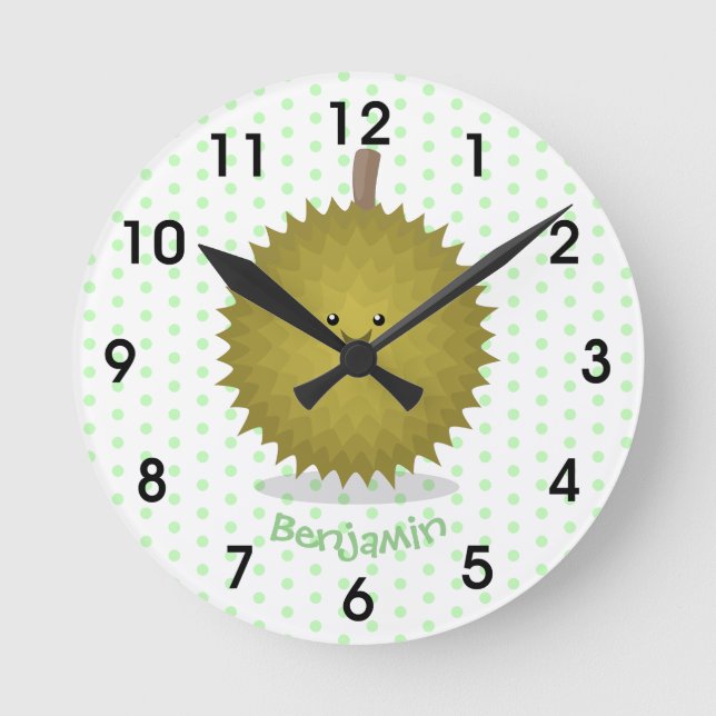 Cute happy durian cartoon illustration round clock (Front)