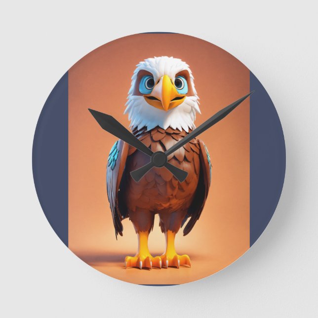 Cute Happy Eagle Mascot Round Clock (Front)