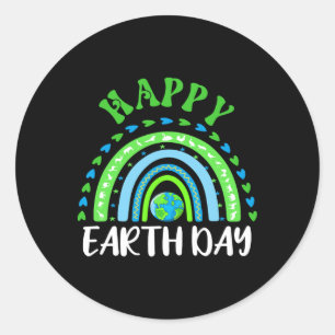 Cute Happy Earth Day Cute Rainbow Earth Lover Kids Classic Round Sticker
