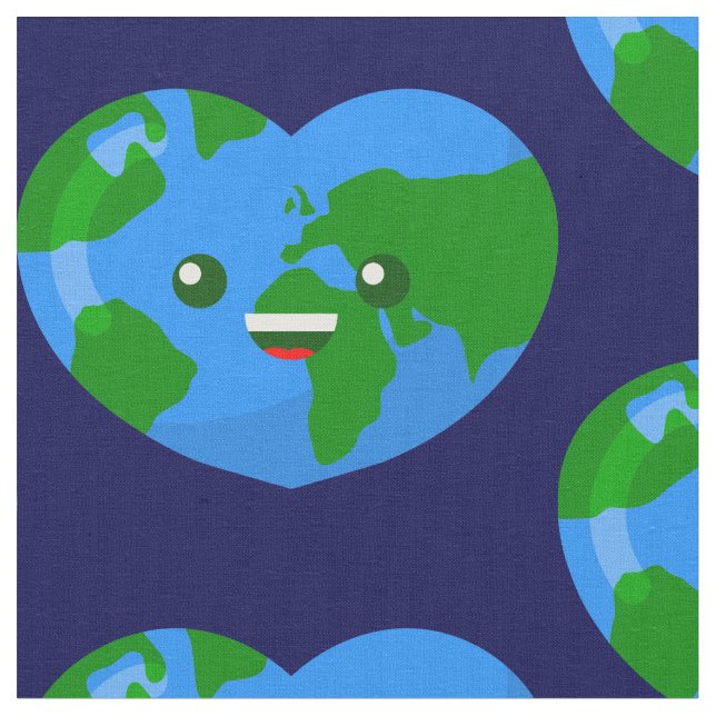 cute happy earth day heart globe fabric (Close Up)
