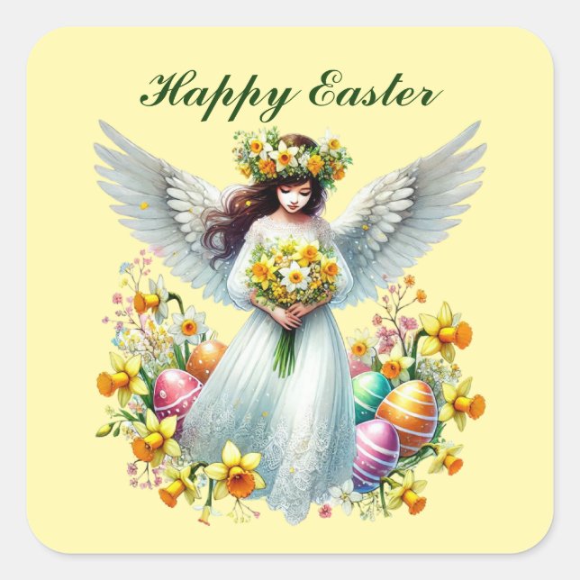 Cute Happy Easter Angel  Square Sticker (Front)