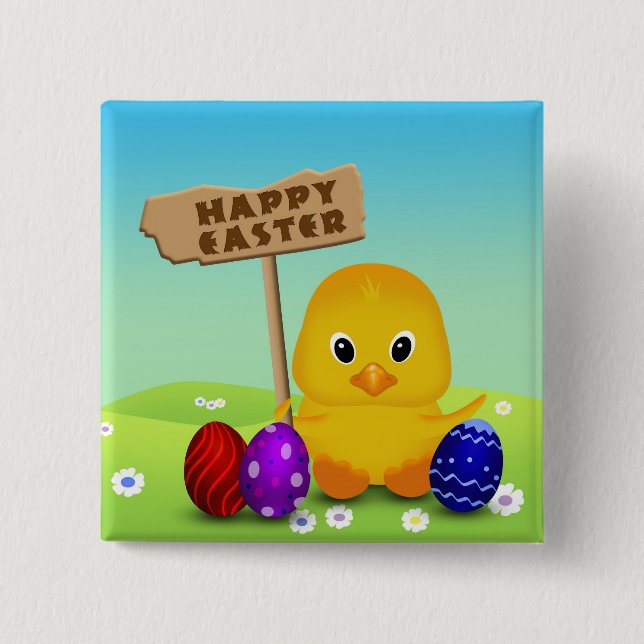 Cute Happy Easter Baby Chick 15 Cm Square Badge (Front)