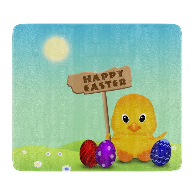 Cute Happy Easter Baby Chick Cutting Board (Front)