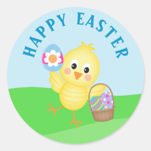 Cute Happy Easter Baby Chick Easter Eggs Classic Round Sticker
