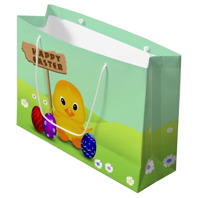 Cute Happy Easter Baby Chick Large Gift Bag (Front Angled)