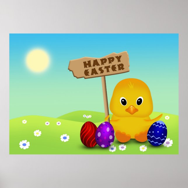 Cute Happy Easter Baby Chick Poster (Front)