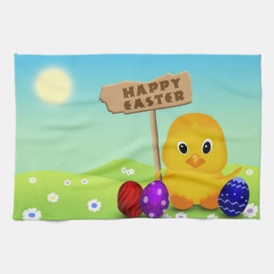 Cute Happy Easter Baby Chick Tea Towel