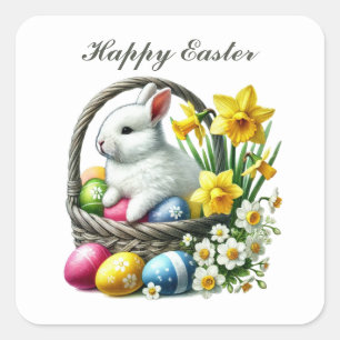 Cute Happy Easter Basket Square Sticker