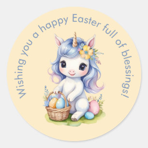 Cute Happy Easter Blessings Unicorn Sticker