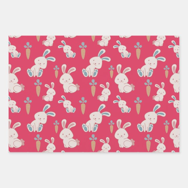Cute & Happy Easter Bunnies  Wrapping Paper Sheet (Front)