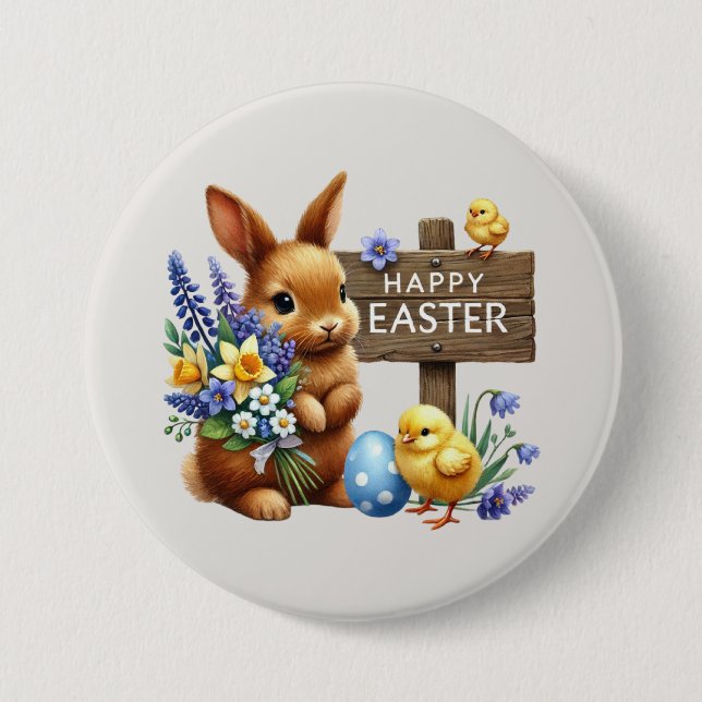 Cute Happy Easter bunny  7.5 Cm Round Badge (Front)
