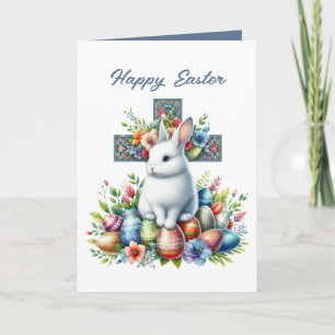 Cute Happy Easter bunny add inside message  Holiday Card