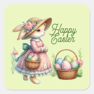 Cute happy Easter bunny add text  Square Sticker