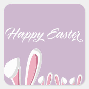 Cute Happy Easter Bunny Ears Square Sticker