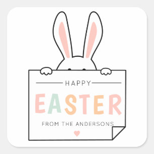 Cute Happy Easter Bunny Ears Square Stickers