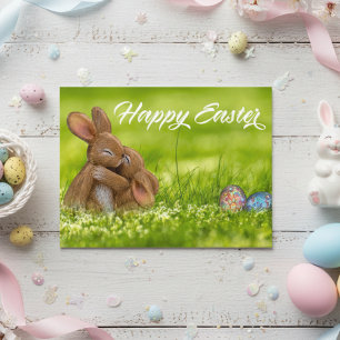 Cute Happy Easter Bunny Eggs Spring Postcard