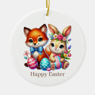 Cute Happy Easter bunny fox customizable Ceramic Tree Decoration