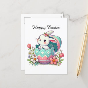Cute Happy Easter bunny Holiday Postcard