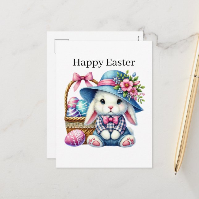 Cute Happy Easter bunny  Holiday Postcard (Front/Back In Situ)