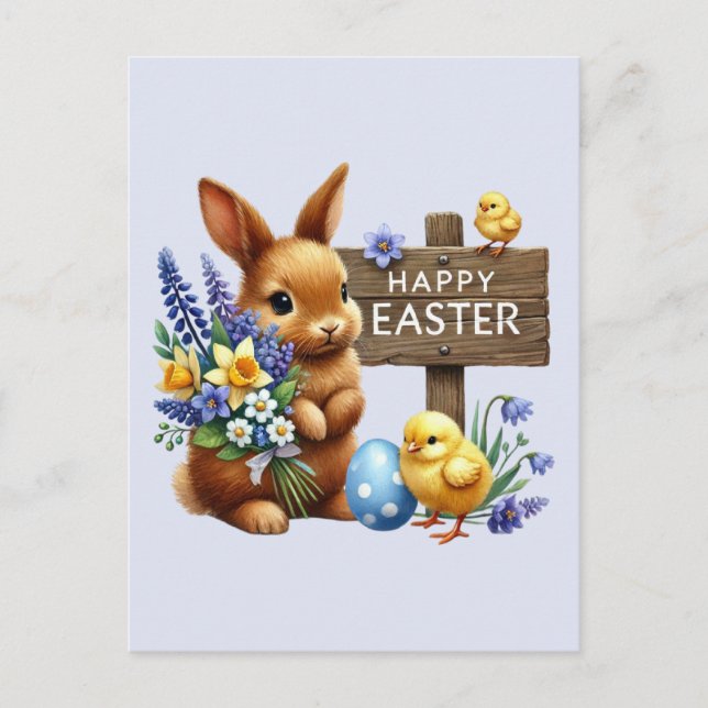 Cute Happy Easter bunny Holiday postcard (Front)