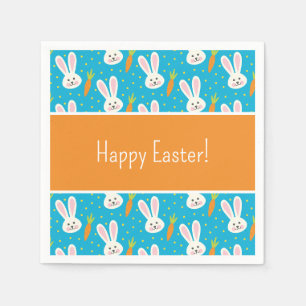 Cute Happy Easter Bunny Pattern with Text Party Napkin