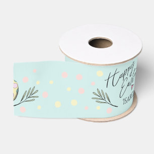 Cute Happy Easter Bunny Rabbit and Eggs Name Grosgrain Ribbon
