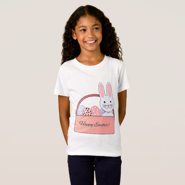Cute Happy Easter Bunny Rabbit Hare Art T-Shirt (Front Full)