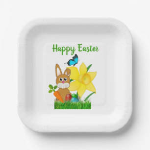 Cute Happy Easter Bunny Rabbit  Holiday Party  Paper Plate