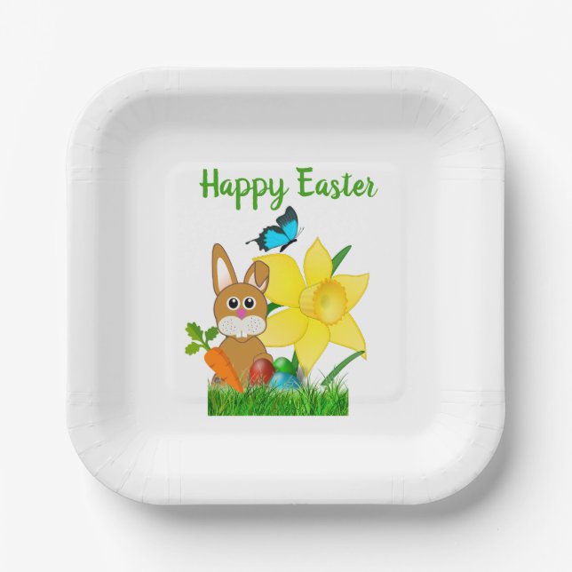 Cute Happy Easter Bunny Rabbit  Holiday Party  Paper Plate (Front)