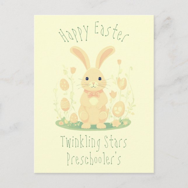 Cute Happy Easter Bunny Rabbit Preschool Yellow Postcard (Front)