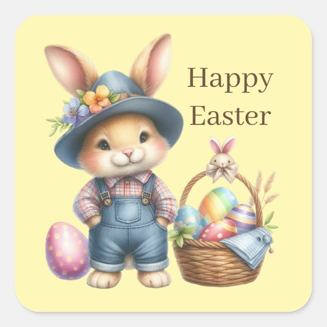 Cute Happy Easter bunny Square Sticker (Front)